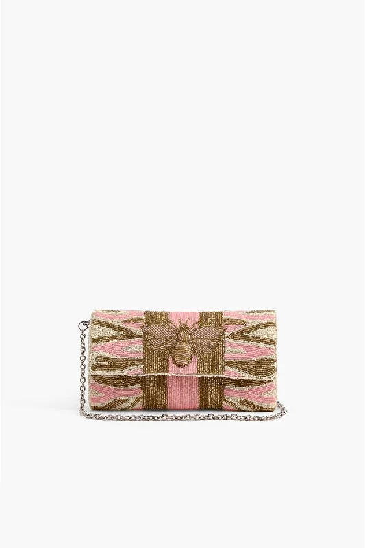 Flash Sales On Premium And High-Quality Bags Pretty Pink Bee Zebra Beaded Embellished Clutch