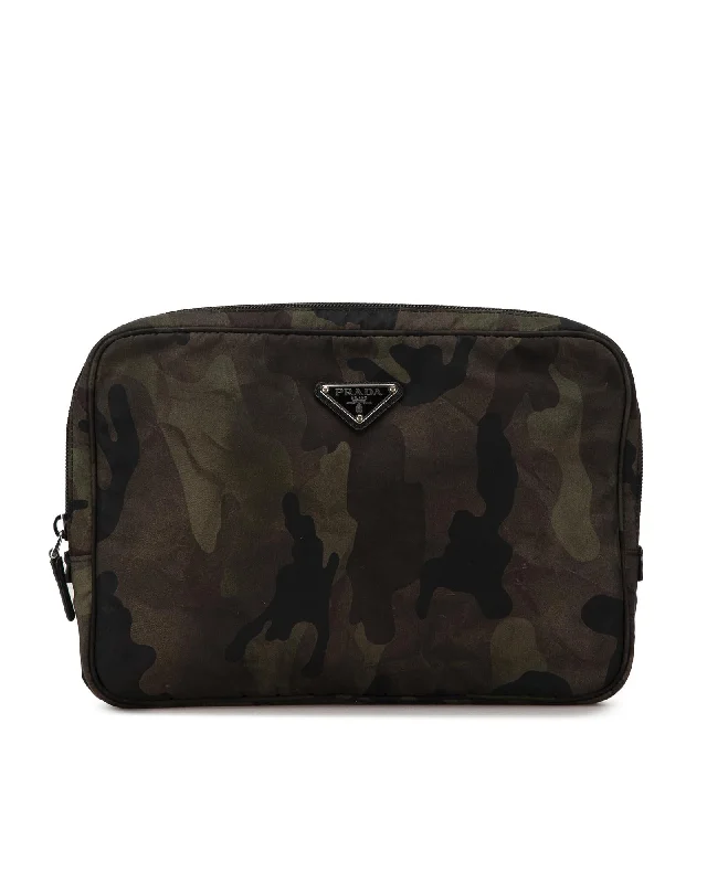 Retro Lovers Camouflage Nylon Clutch with Top Zip and Interior Slip Pockets