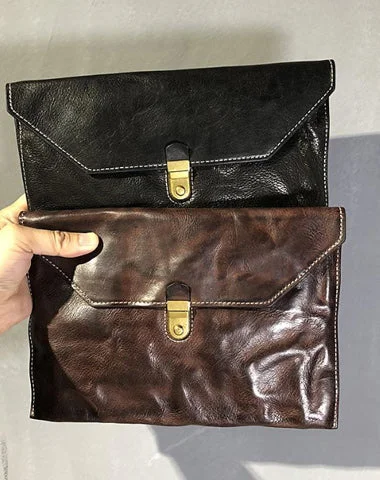 Elegant New Year Party Bags With Flash Sales Simple Leather Black Mens Envelope Clutch Bag Vintage Coffee Clutch Wallet for Men