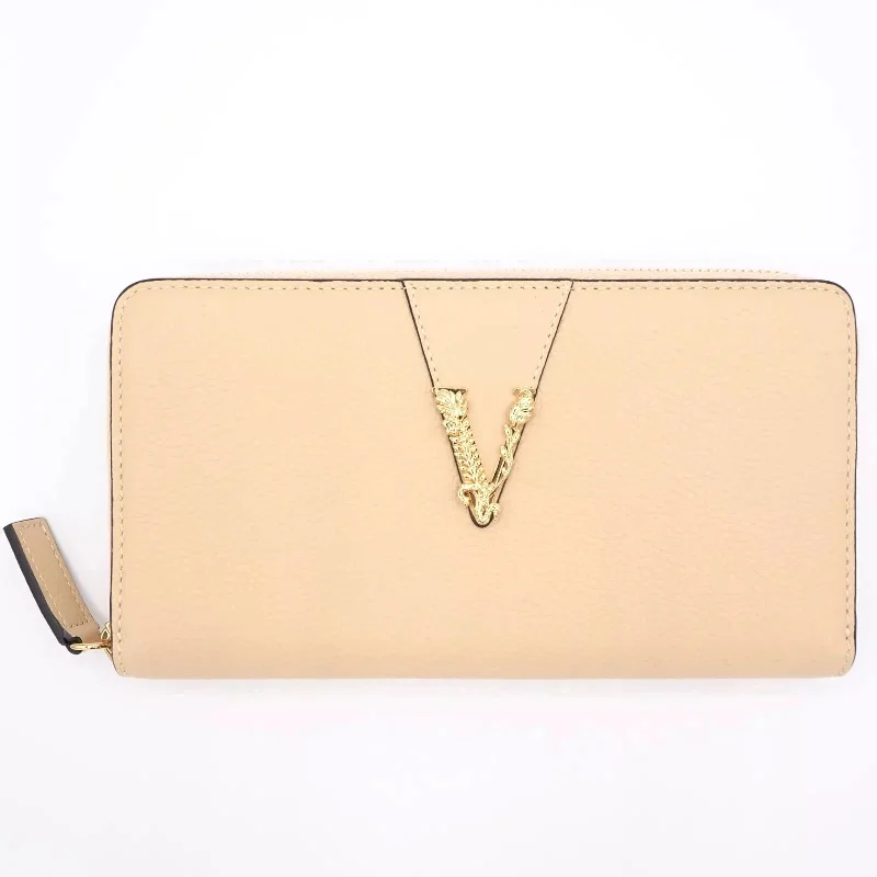 Cozy Handbags With Clearance Prices VERSACE GRAINED CALFSKIN LEATHER BAROCO V LOGO ZIP LONG WALLET