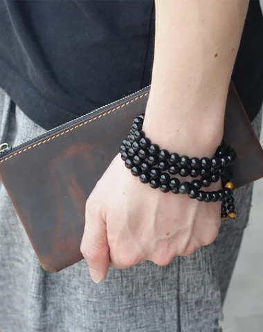 Bags For Free-Spirited And Artistic Styles Vintage Dark Brown Leather Mens Phone Wallet Clutch Bag Wristlet Bag Zipper Long Wallet For Men