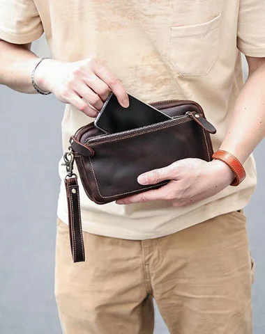 Stylish And Affordable Bags For Every Occasion Vintage Dark Brown Leather Mens Phone Wallet Clutch Wallet Wristlet Bag Zipper Long Wallet For Men