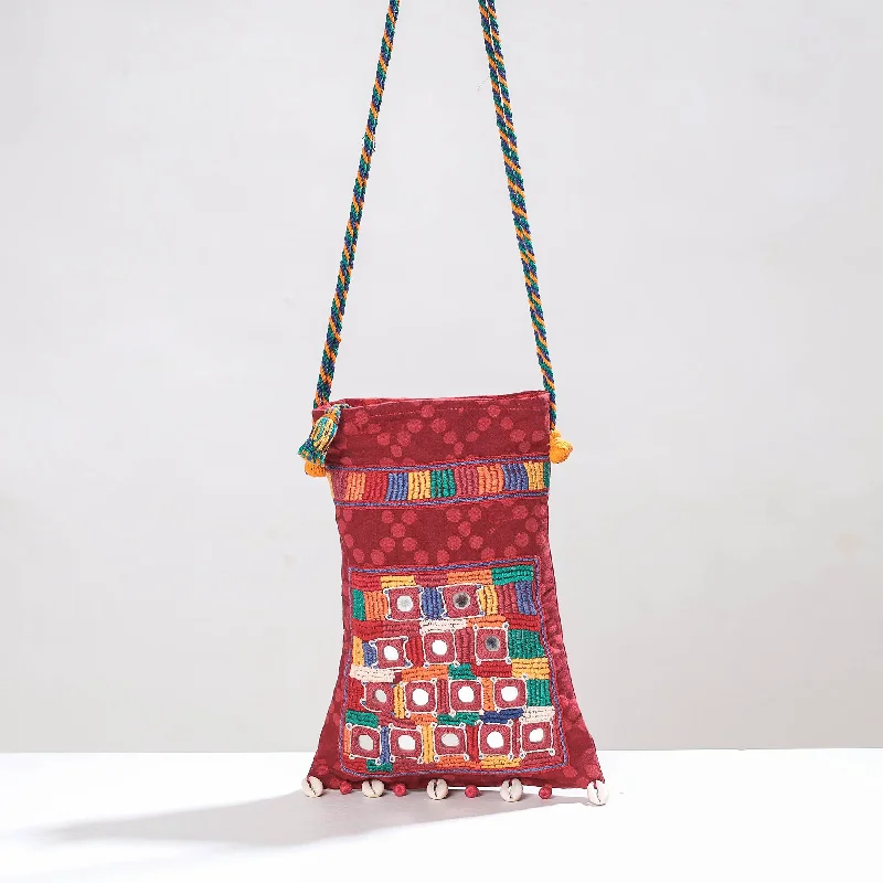 Spacious And Discounted Bags Red - Lambani Mirror Work Hand Embroidery Cotton Shoulder Bag