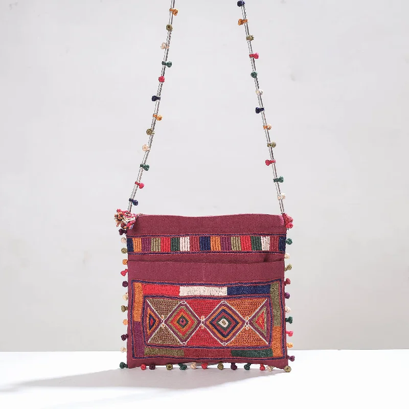 Black Friday Deals On Stylish Handbags Maroon - Lambani Hand Embroidery Cotton Shoulder Bag
