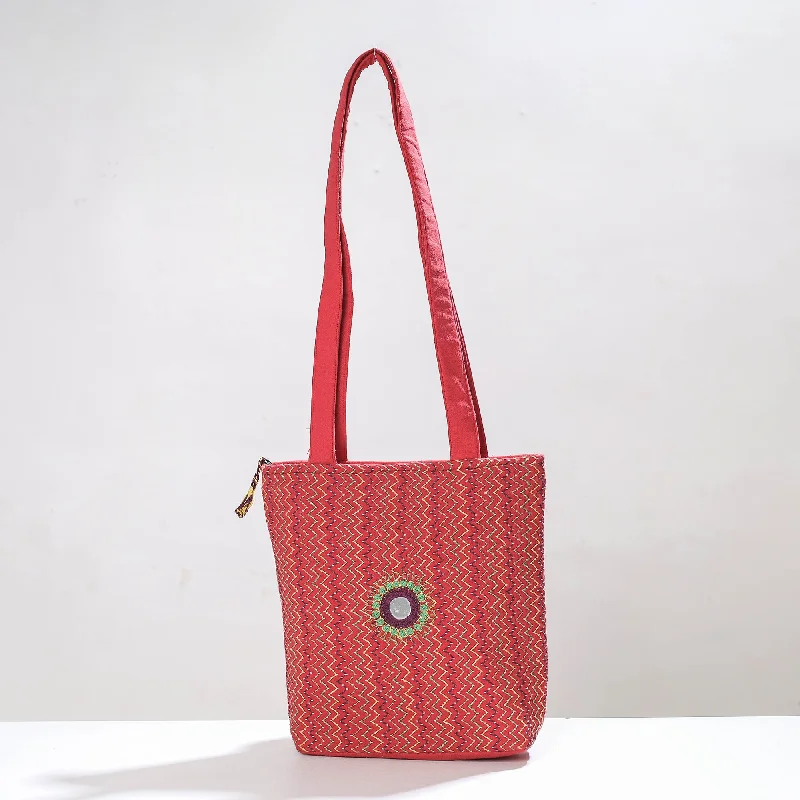 Elegant New Year Party Bags With Flash Sales Red - Lambani Mirror Work Hand Embroidery Cotton Shoulder Bag