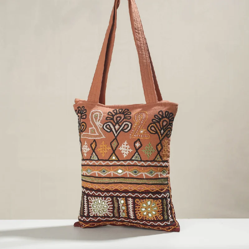 Tsa-Approved Bags For Hassle-Free Airport Security Brown - Kala Raksha Rabari Hand Embroidered Cotton Shoulder Bag