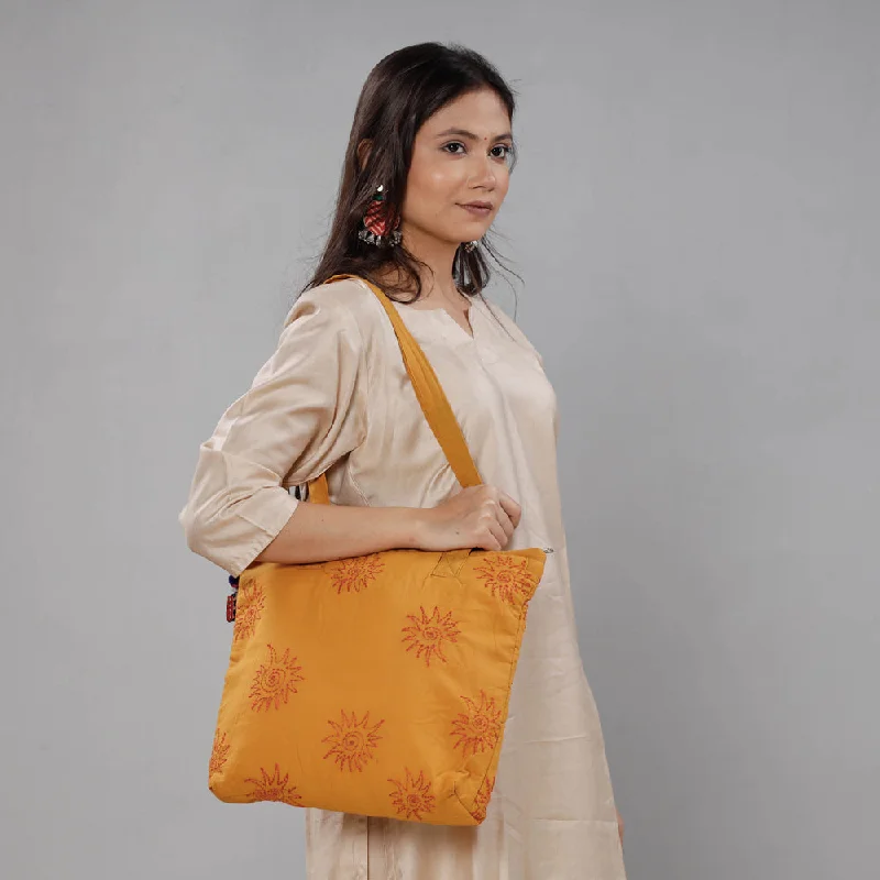 Uxury Designer Handbag Brands Yellow - Chandi Maati Kantha Work Cotton Tote Bag