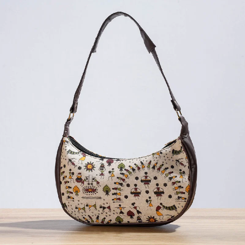 Inspired Bags For High-End Fashion Beige - Kutch Handcrafted Silk Shoulder Bag