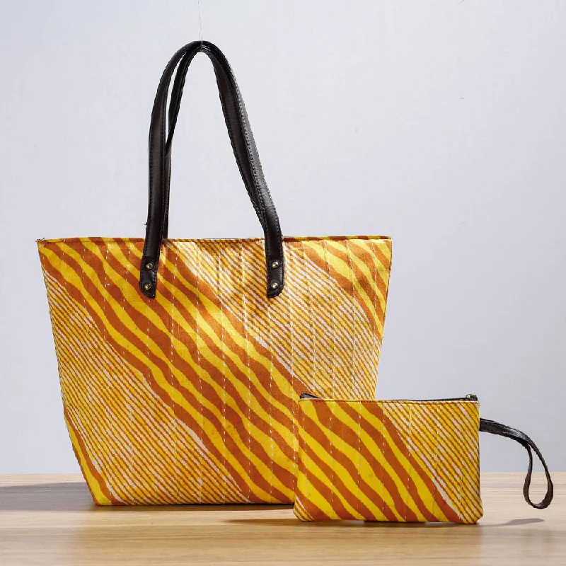 Customizable Bags For Personalized Style Yellow - Kutch Handcrafted Silk Kantha Work Shoulder Bag (Set of 2)
