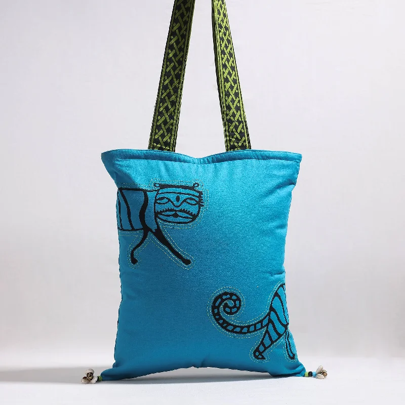Vintage Bags For Retro And Classic Fashion Lovers Blue - Kantha Work Block Print Cotton Shoulder Bag
