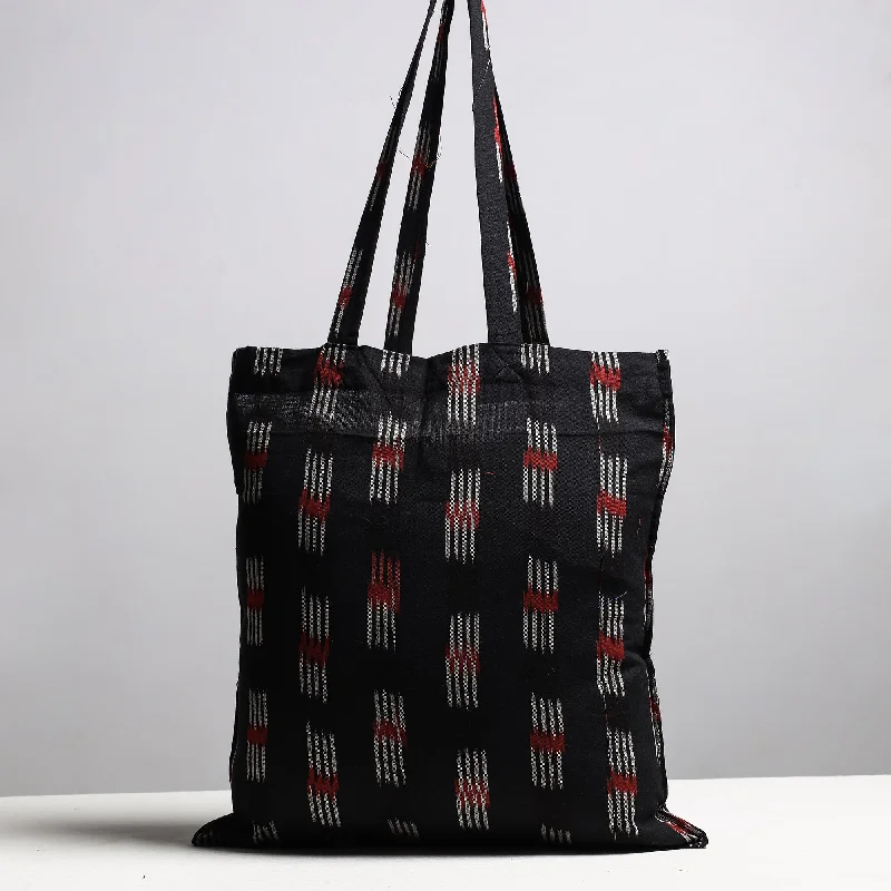 Affordable Bags For College Students On Sale Black - Handcrafted Pochampally Ikat Weave Cotton Jhola Bag