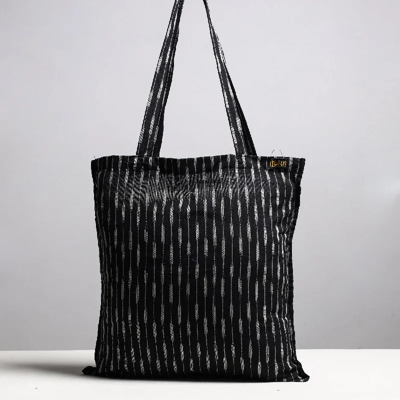 Odor-Resistant And Budget Bags Black - Handcrafted Pochampally Ikat Weave Cotton Jhola Bag