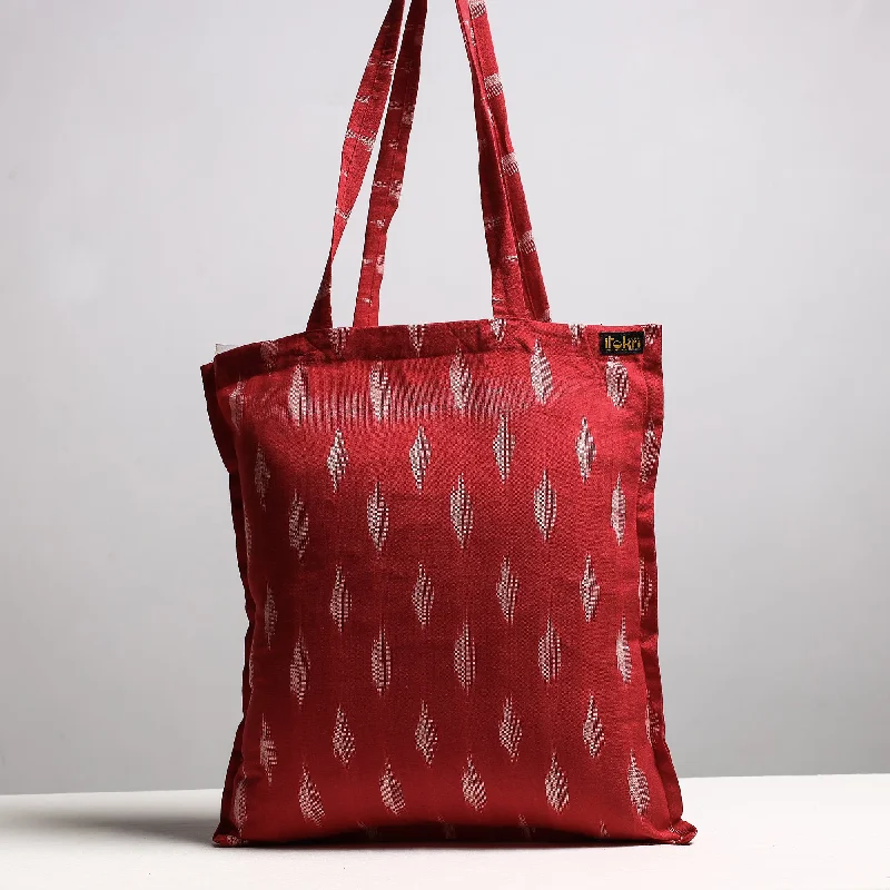 New Year Party Bag For Celebrations Red - Handcrafted Pochampally Ikat Weave Cotton Jhola Bag