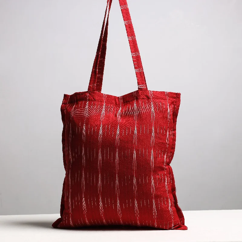 Holiday Gift Bags For Christmas Red - Handcrafted Pochampally Ikat Weave Cotton Jhola Bag