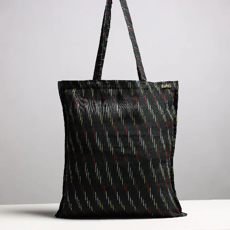 Bags For Sporty And Athletic Styles Black - Handcrafted Pochampally Ikat Weave Cotton Jhola Bag