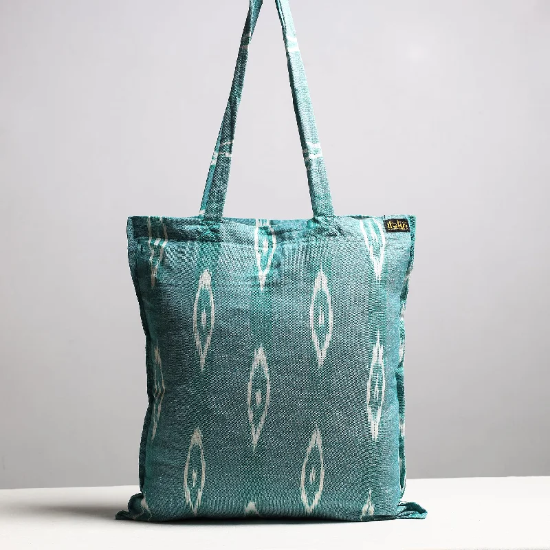 Glamorous Bags For Evening Events And Parties Green - Handcrafted Pochampally Ikat Weave Cotton Jhola Bag