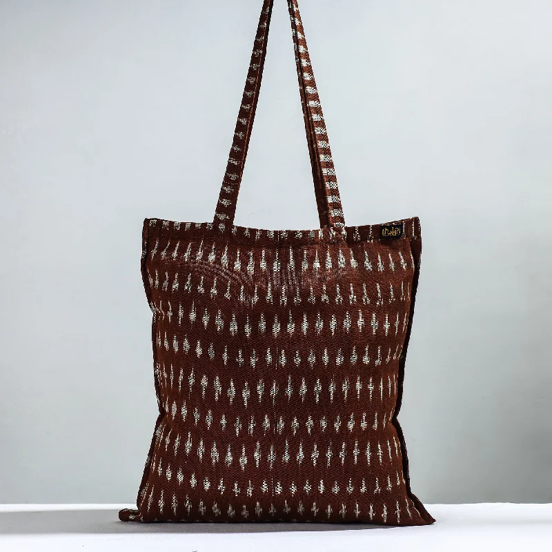 Retro Lovers Brown - Handcrafted Pochampally Ikat Weave Cotton Jhola Bag