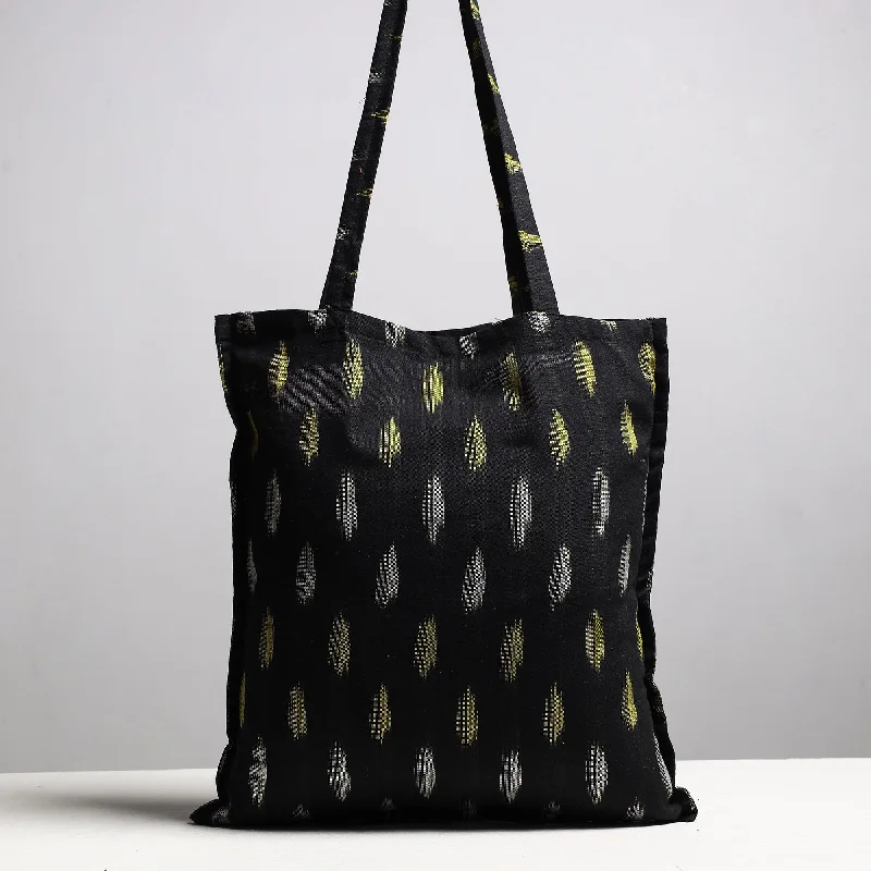 Stylish Bag For Women Black - Handcrafted Pochampally Ikat Weave Cotton Jhola Bag