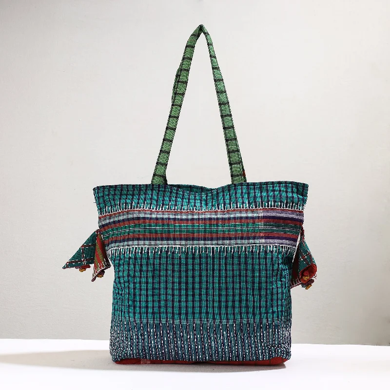 Inspired Bags For Affordable Luxury Green - Handmade Gamcha Fabric Kantha Work Tote Bag