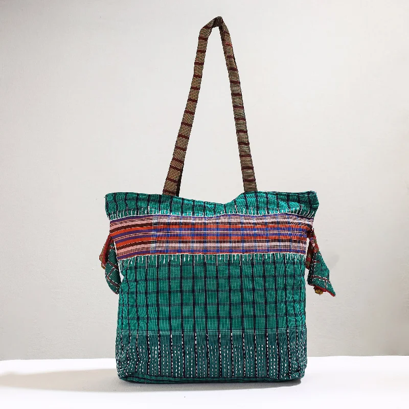 Inspired Bags For Luxury Fashion Lovers Green - Handmade Gamcha Fabric Kantha Work Tote Bag