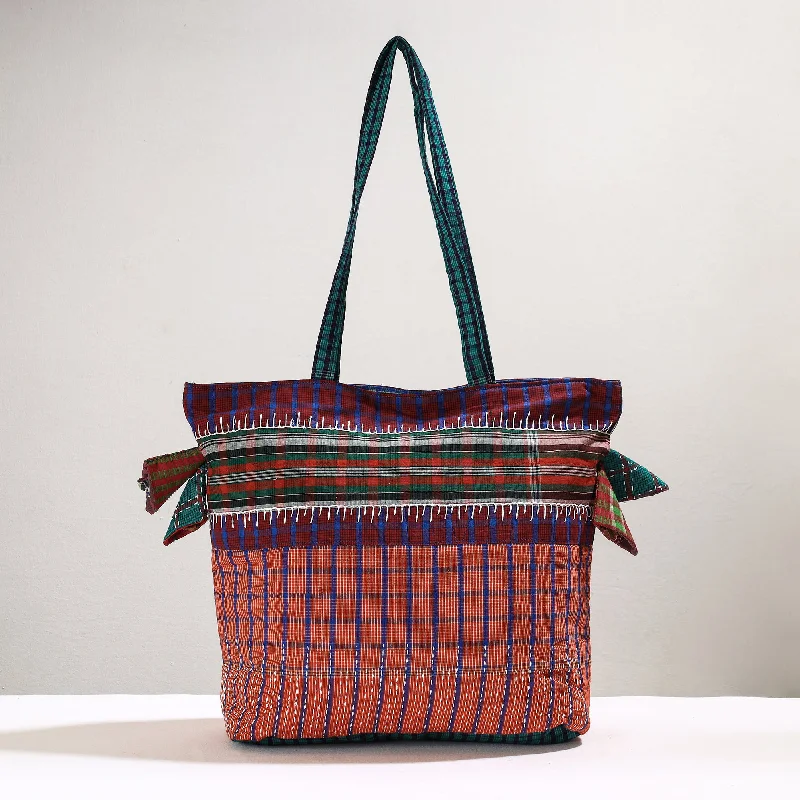 Limited-Time Offers On Trendy And Stylish Bags Peach - Handmade Gamcha Fabric Kantha Work Tote Bag