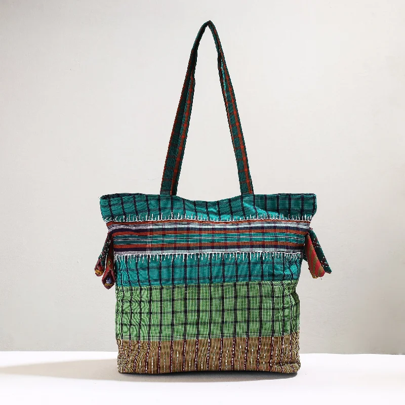 Designer Bags For Luxury Collectors Green - Handmade Gamcha Fabric Kantha Work Tote Bag