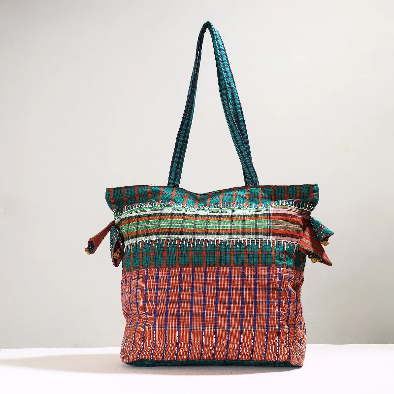 Bold And Flash-Sale Bags Orange - Handmade Gamcha Fabric Kantha Work Tote Bag