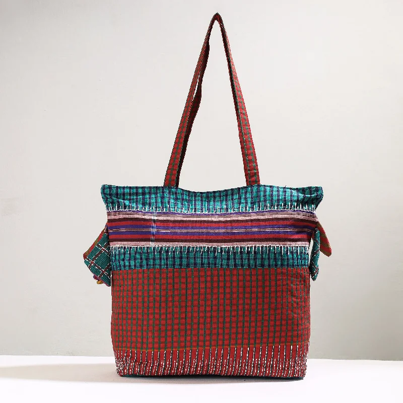 Bold Fashionistas Red - Handmade Gamcha Fabric Kantha Work Tote Bag