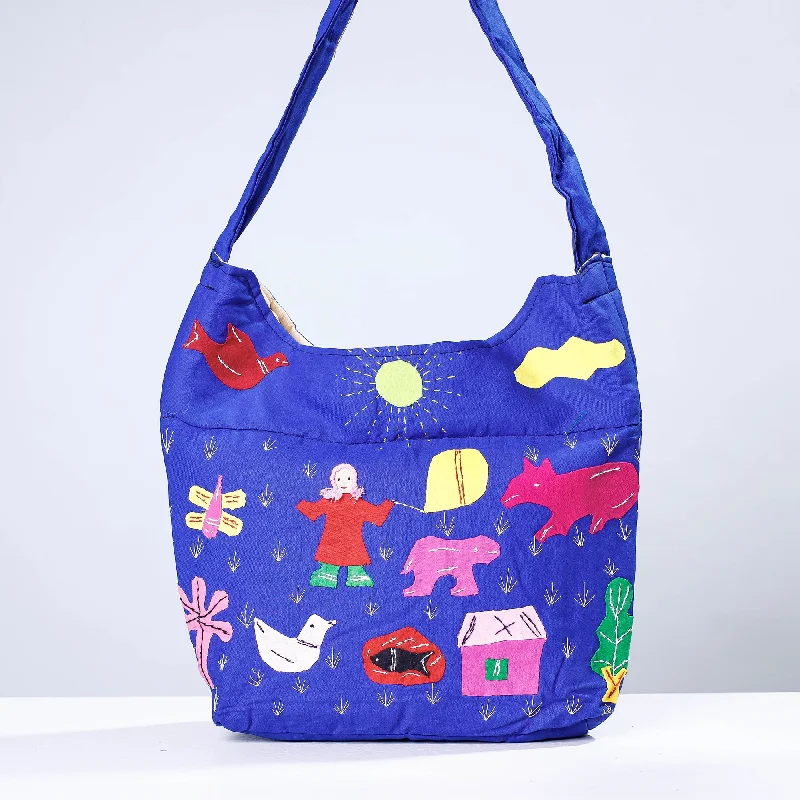 Discounted Designer Bags On Sale Blue - Pipli Applique Work Cotton Shoulder Bag