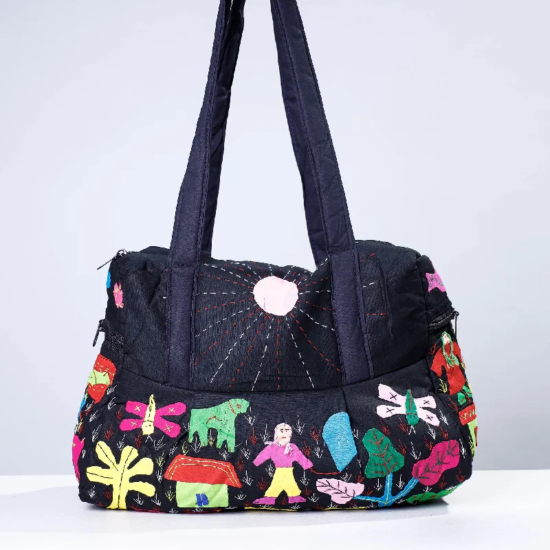 New Year Party Bag For Celebrations Black - Pipli Applique Work Cotton Shoulder Bag