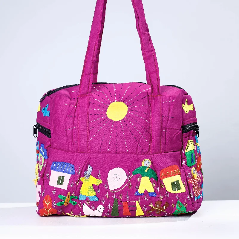 Edgy Bags For Bold And Daring Fashionistas Purple - Pipli Applique Work Cotton Shoulder Bag