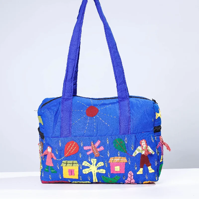 Versatile Bags That Suit Any Outfit Or Event Blue - Pipli Applique Work Cotton Shoulder Bag
