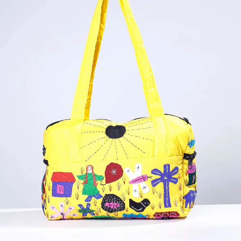 Bags With Discounts Yellow - Pipli Applique Work Cotton Shoulder Bag