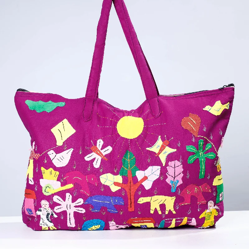Spacious Bags With Holiday Promotions Purple - Pipli Applique Work Cotton Shoulder Bag