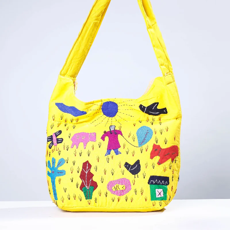 Tsa-Approved Bags For Hassle-Free Airport Security Yellow - Pipli Applique Work Cotton Shoulder Bag