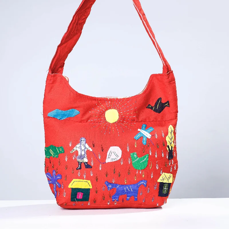 Bags For Sporty And Athletic Styles Orange - Pipli Applique Work Cotton Shoulder Bag