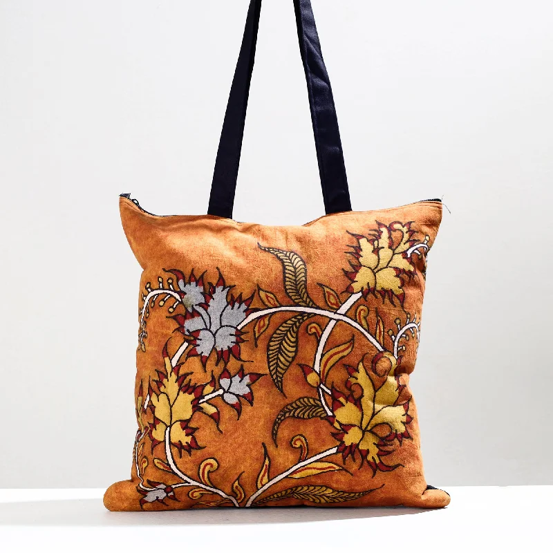 Genuine Bags On Clearance Sale Orange - Handpainted Kalamkari Natural Dyed Cotton Jhola Bag