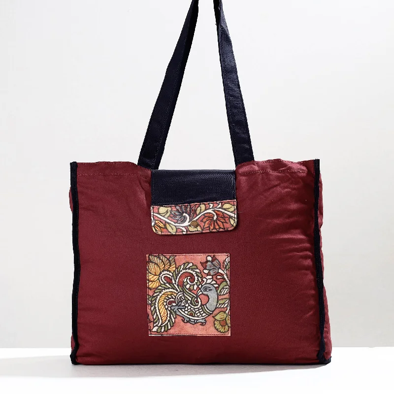 Spacious And Discounted Bags Maroon - Handpainted Kalamkari Natural Dyed Cotton Shoulder Bag