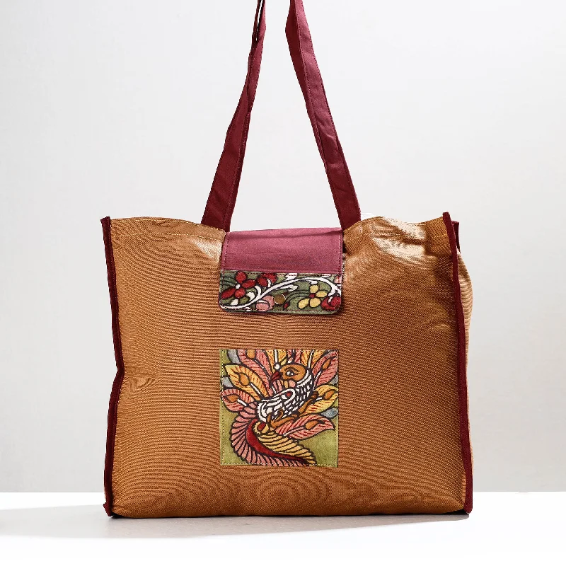 Stylish Yet Affordable Bags Brown - Handpainted Kalamkari Natural Dyed Cotton Shoulder Bag