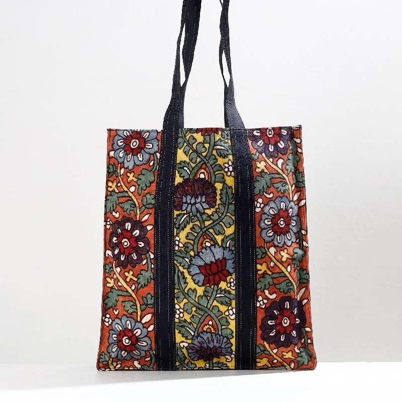 Sporty Bags For Active And Athletic Lifestyles Orange - Handpainted Kalamkari Natural Dyed Cotton Shoulder Bag