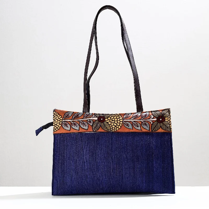 Designer Bags For Luxury Collectors Blue - Handpainted Kalamkari Natural Dyed Ghicha Silk Shoulder Bag
