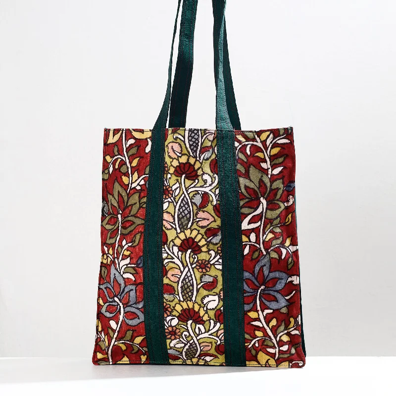 Luxury Bags For Working Professionals Red - Handpainted Kalamkari Natural Dyed Cotton Shoulder Bag