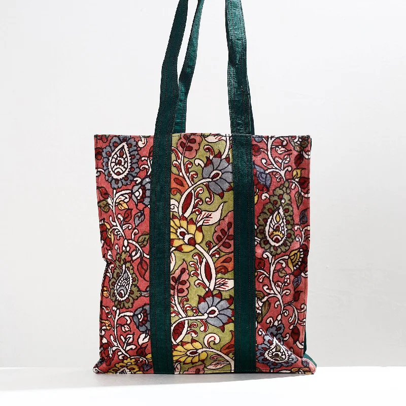 Everyday Bags For Work, School, Or Errands Pink - Handpainted Kalamkari Natural Dyed Cotton Shoulder Bag
