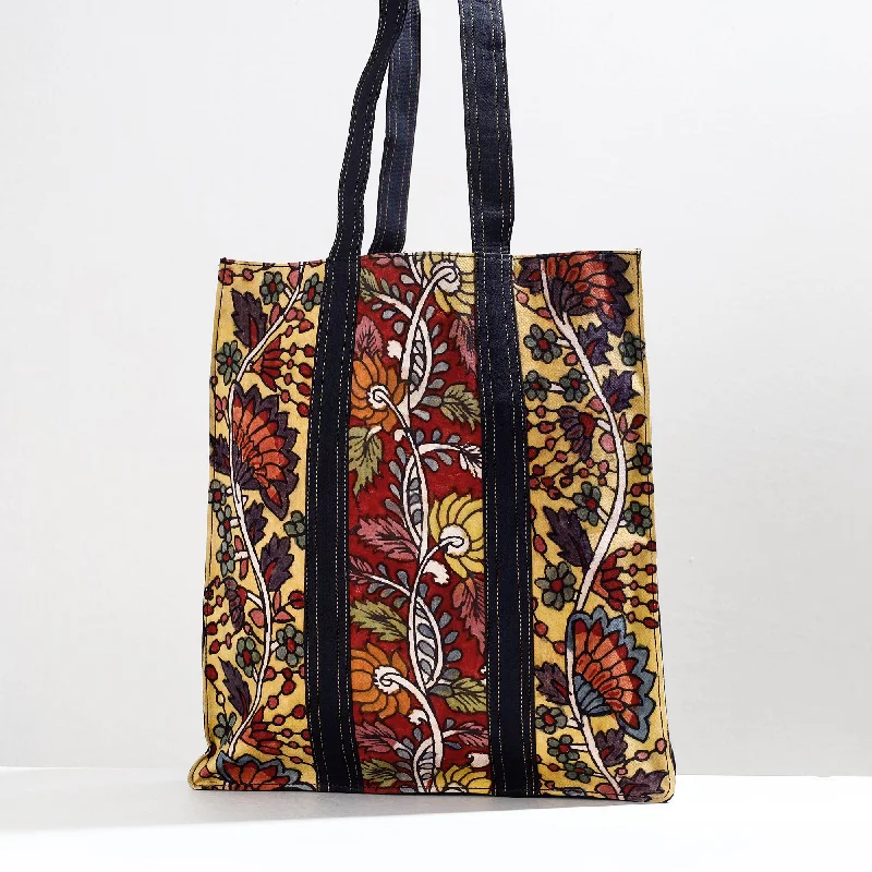 Trendy Bags For Teenage Girls Yellow - Handpainted Kalamkari Natural Dyed Cotton Shoulder Bag
