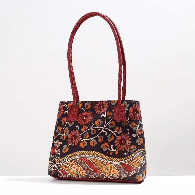 Festival Bags For Concerts And Events Black - Handpainted Kalamkari Natural Dyed Cotton Shoulder Bag
