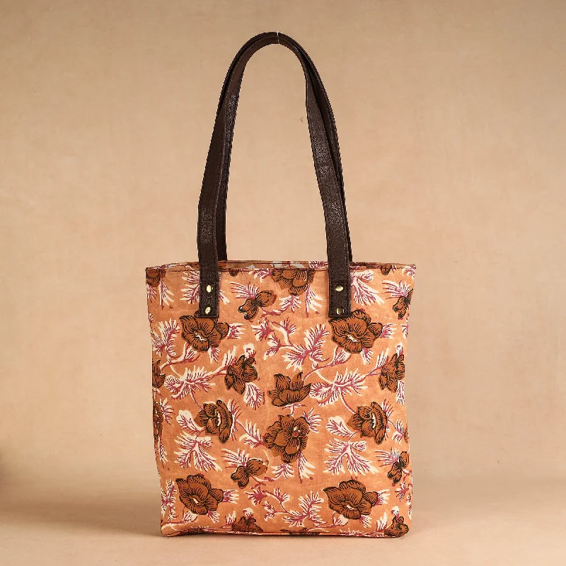 Bags For Minimalist And Functional Design Brown - Handcrafted Sanganeri Printed Leather Shoulder Bag