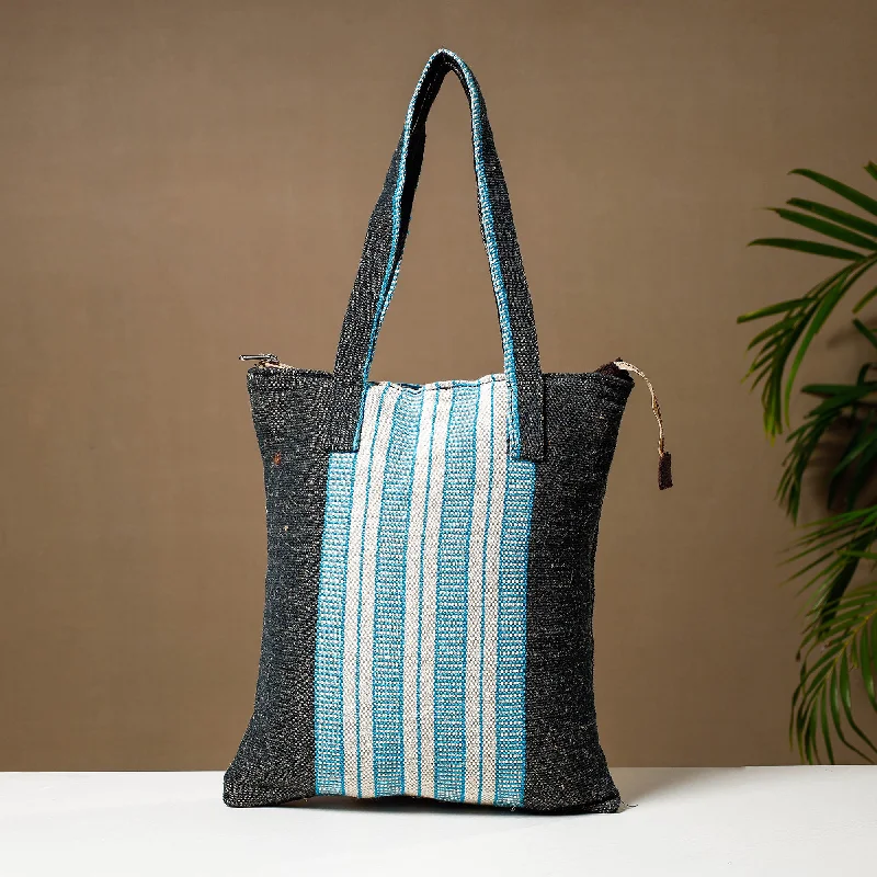 Durable And Fashionable Bags For Daily Use Blue - Handcrafted Jute Cotton Shoulder Bag
