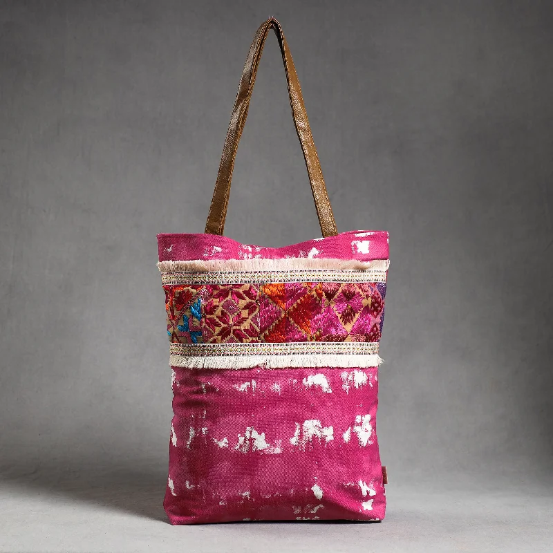 Luxurious Bags With Limited-Time Offers Pink - Phulkari Embroidery Canvas Cotton Tote Bag
