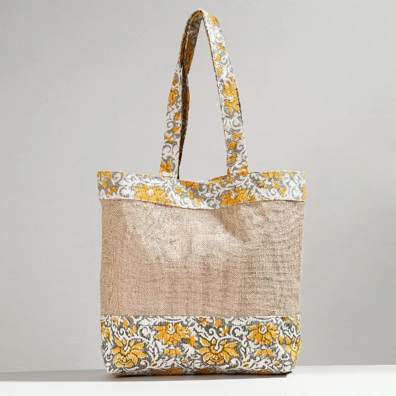 Clearance-Priced Bags White - Hand Block Printed Jute Shoulder Bag