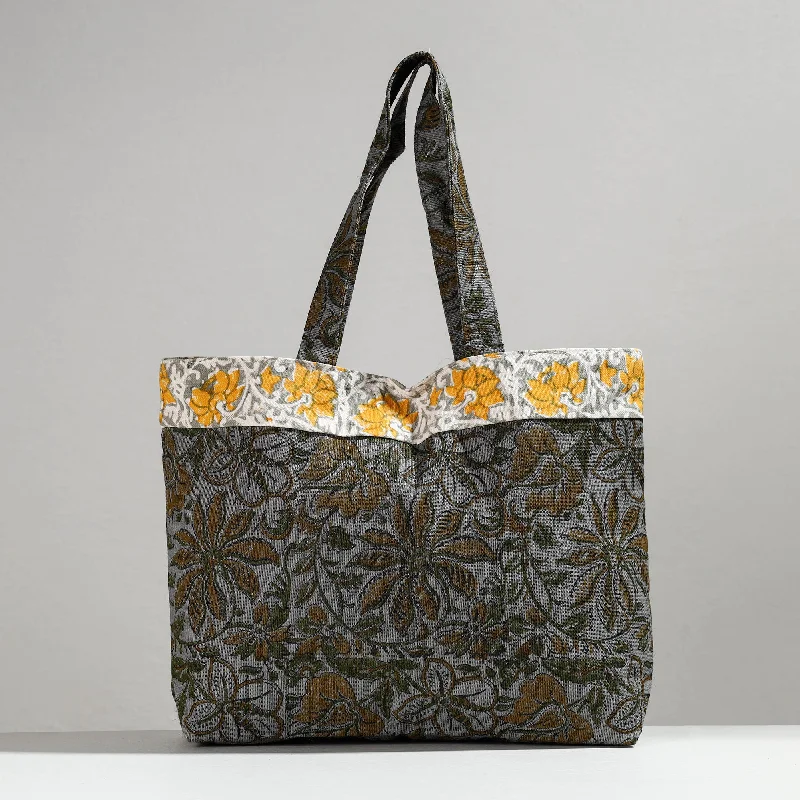 Clearance Bags For Budget Shoppers Grey - Hand Block Printed Laminated Jute Shoulder Bag